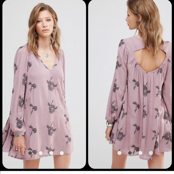 Free People Emma Austin purple embroidered tunic mini dress long sleeves - Picture 1 of 12